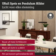 Moderne eetkamer met URail Spots en Pendulum Hildor LED-verlichting in neutraal wit licht