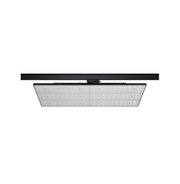Schwarze LED-Deckenleuchte mit quadratischem Design und klaren Linsen für effiziente Raumbeleuchtung