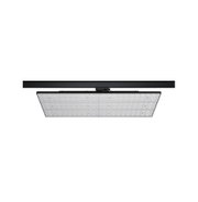 Schwarze LED-Deckenleuchte mit quadratischem Design und klaren Linsen für effiziente Raumbeleuchtung