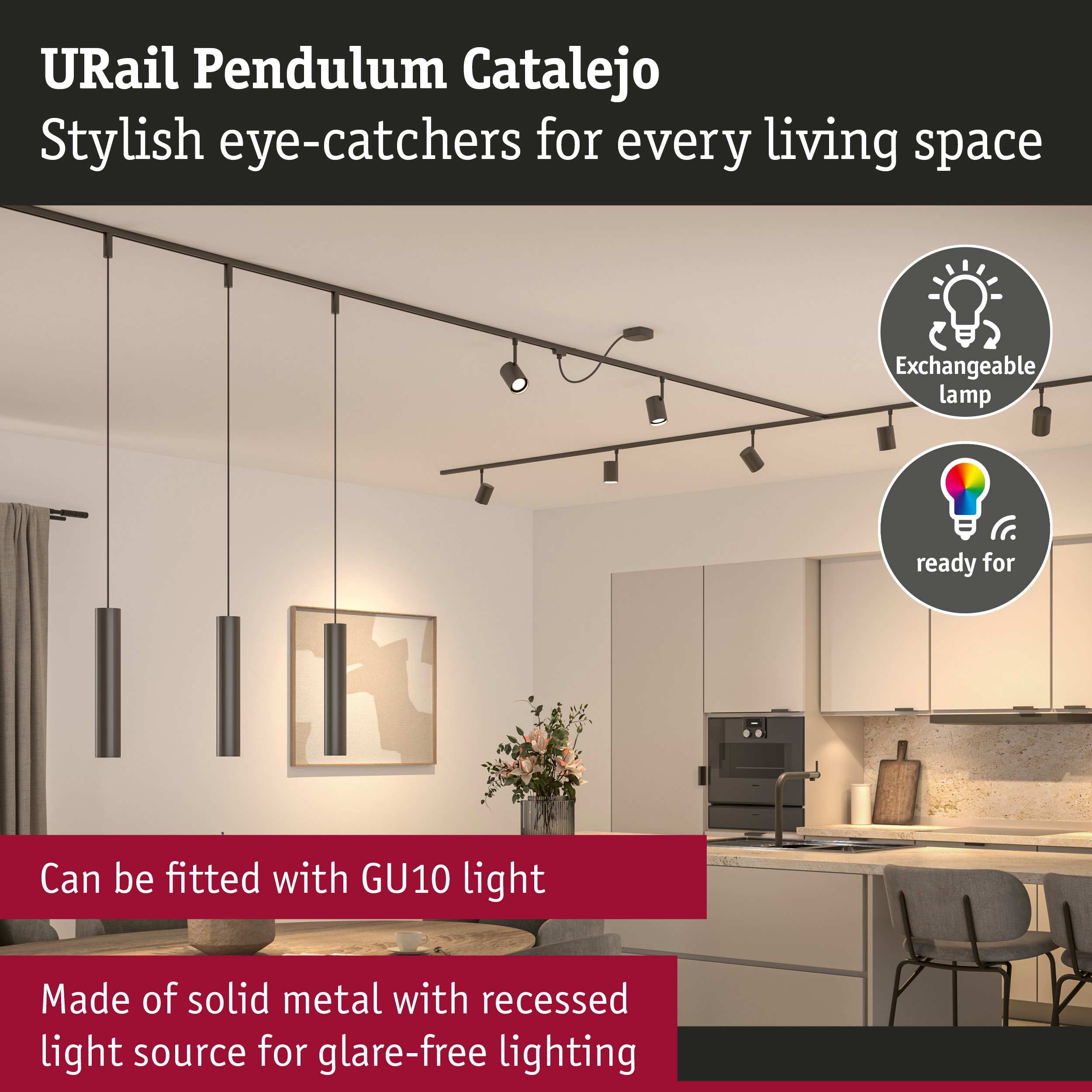 URail Pendants Catalejo GU10 max. 10W dimmable 230V Titanium