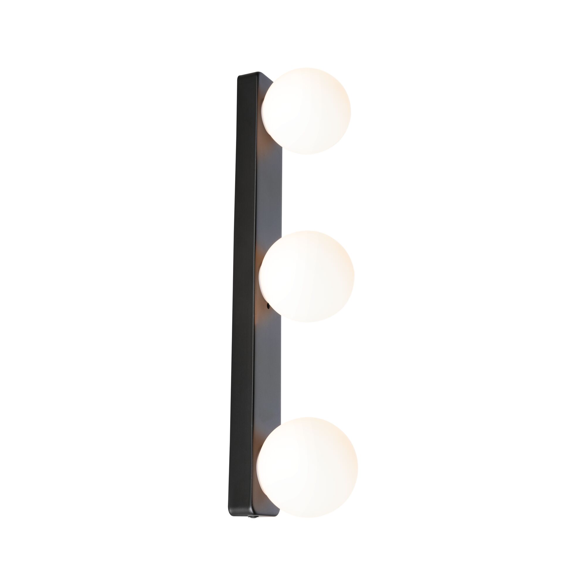 Selection Bathroom Wandleuchte Gove IP44 G9 230V max. 3x20W dimmbar Schwarz matt/Satin Moderne Wandleuchte mit drei weißen Glaskugeln und schwarzem Metallrahmen für Wohnräume