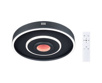 Round black LED ceiling light with white light ring and remote control for modern room lighting