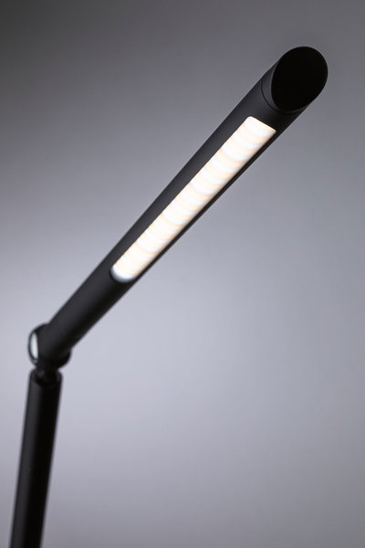 Black LED desk lamp with long light strip for modern workspace lighting