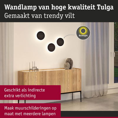 Moderne Tulga wandlamp van zwart vilt met indirecte verlichting voor sfeervolle kamer