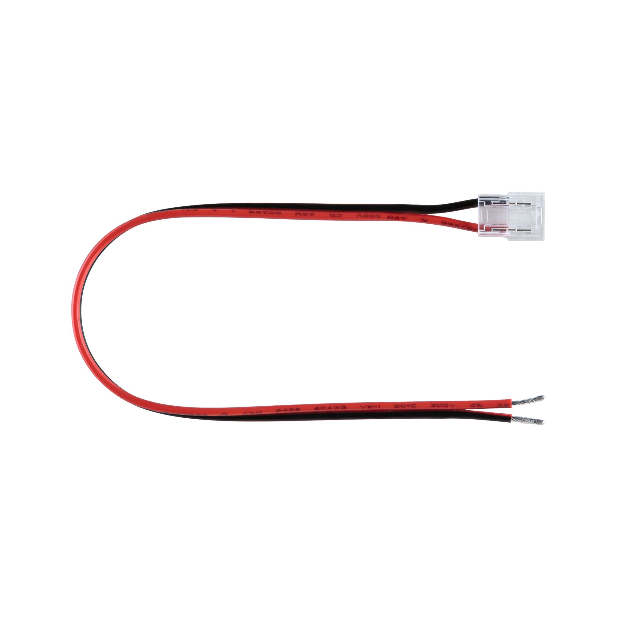 Elektrische aansluitkabel met rode en zwarte draad en transparante connector voor LED-verlichting