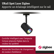 Spot URail Luxe Zigbee noir avec contrôle intelligent et changement de couleur pour éclairage domotique