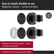 Black metal magnetic wall mount with screws and adhesive pad for flexible installation and charging station