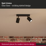 Black metal Spot Lirena with striking slatted design for modern interior lighting