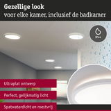 Ultraplatte witte LED-plafondlamp met gelijkmatig licht, spatwaterdicht en roestvrij voor badkamergebruik.