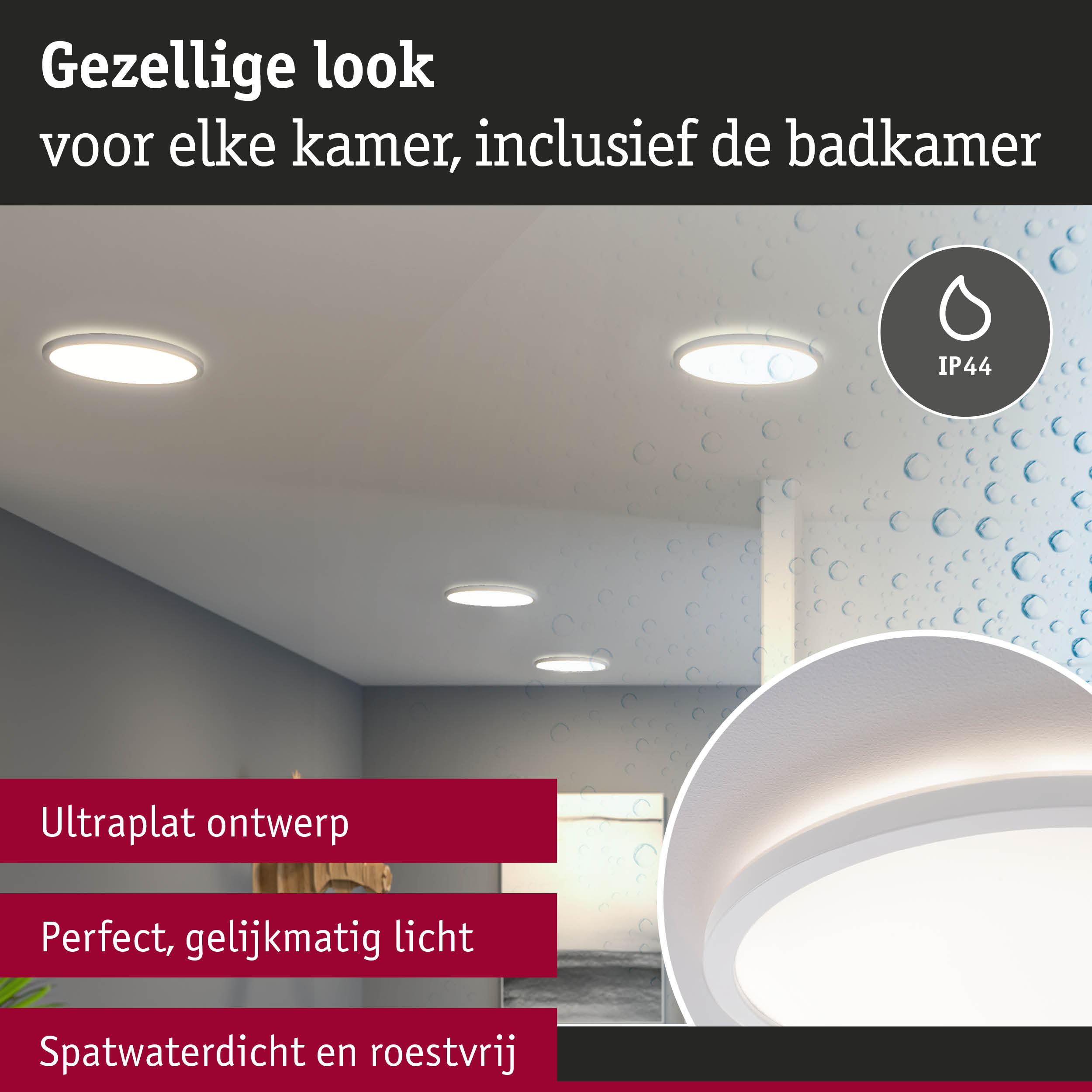 Ultraplatte witte LED-plafondlamp met IP44-bescherming voor badkamer en gelijkmatige verlichting