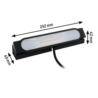 Schwarze LED-Leuchte mit Abmessungen 252x49x42 mm, modernes Design für Innenbeleuchtung