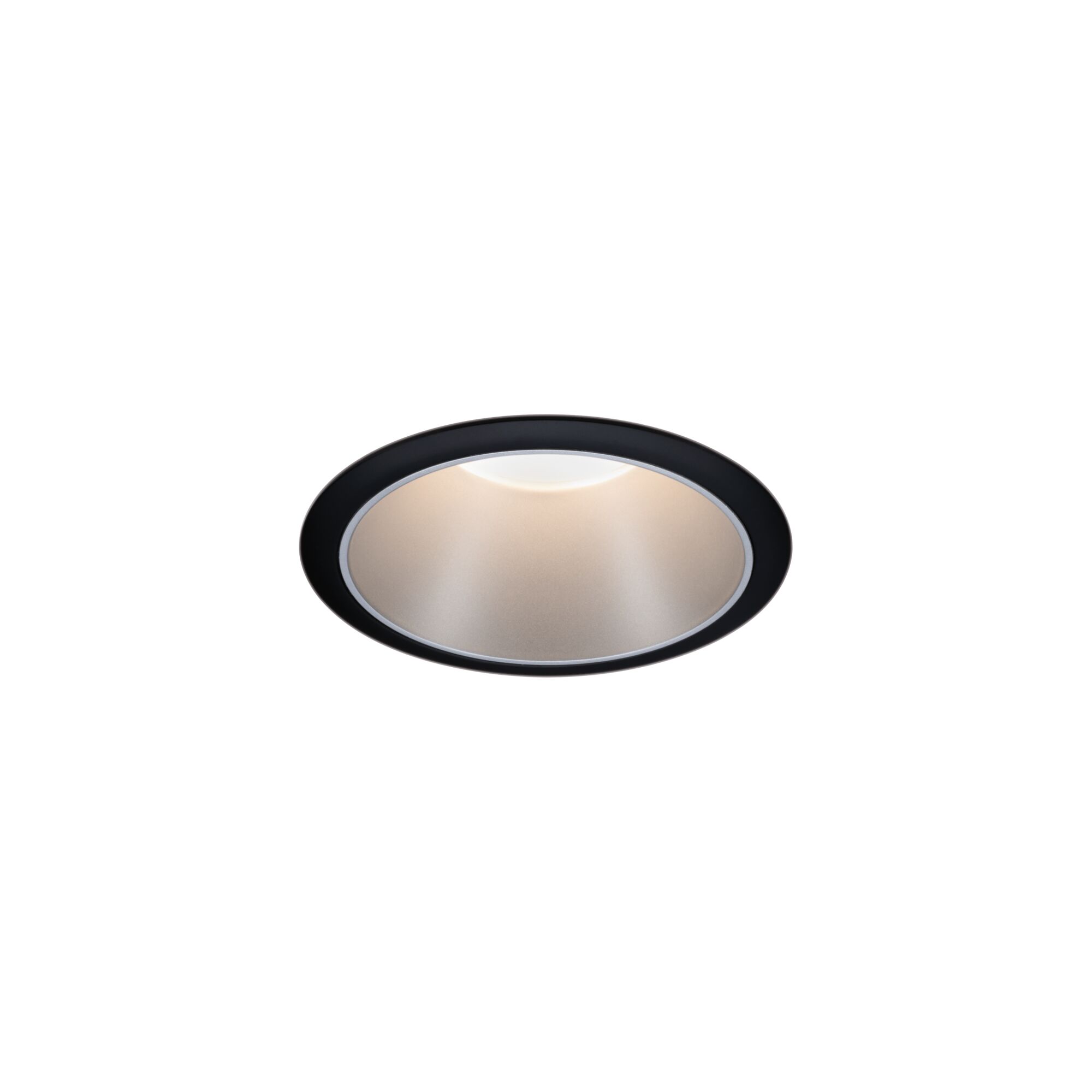 Ronde LED inbouwspot met zwarte rand en warm wit licht voor moderne binnenverlichting