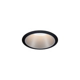 Round LED recessed light with black frame and warm white light for modern indoor lighting