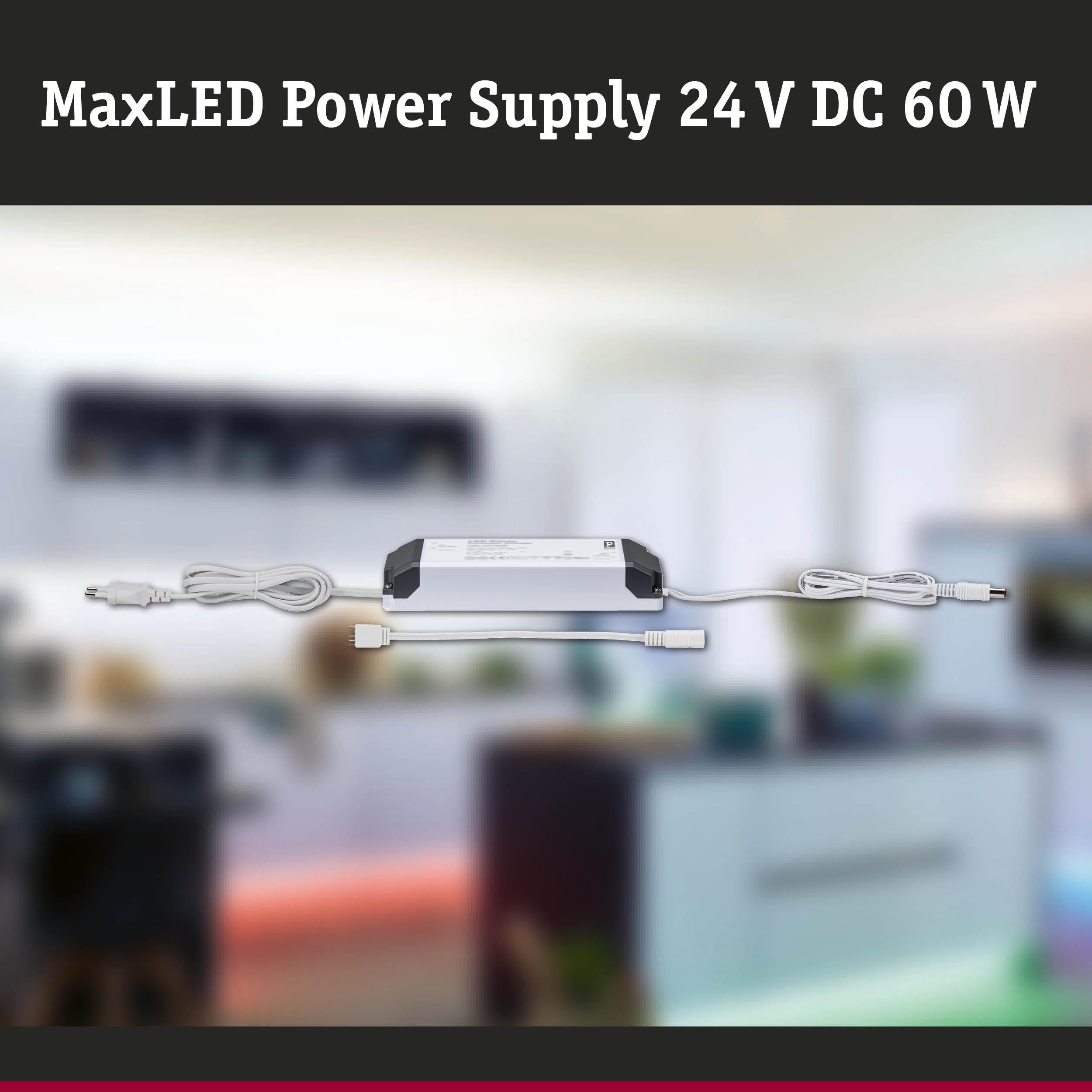 MaxLED 24 V DC 60 W voeding in wit met kabels voor LED-verlichting