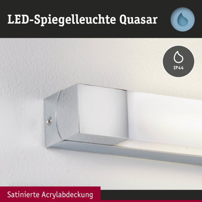 LED-Spiegelleuchte Quasar mit satinierter Acrylabdeckung und IP44 Schutz für Badezimmerbeleuchtung