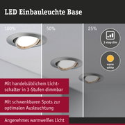 LED Einbauleuchte Base aus gebürstetem Aluminium in Silber mit 3-Stufen-Dimmung und warmweißem Licht