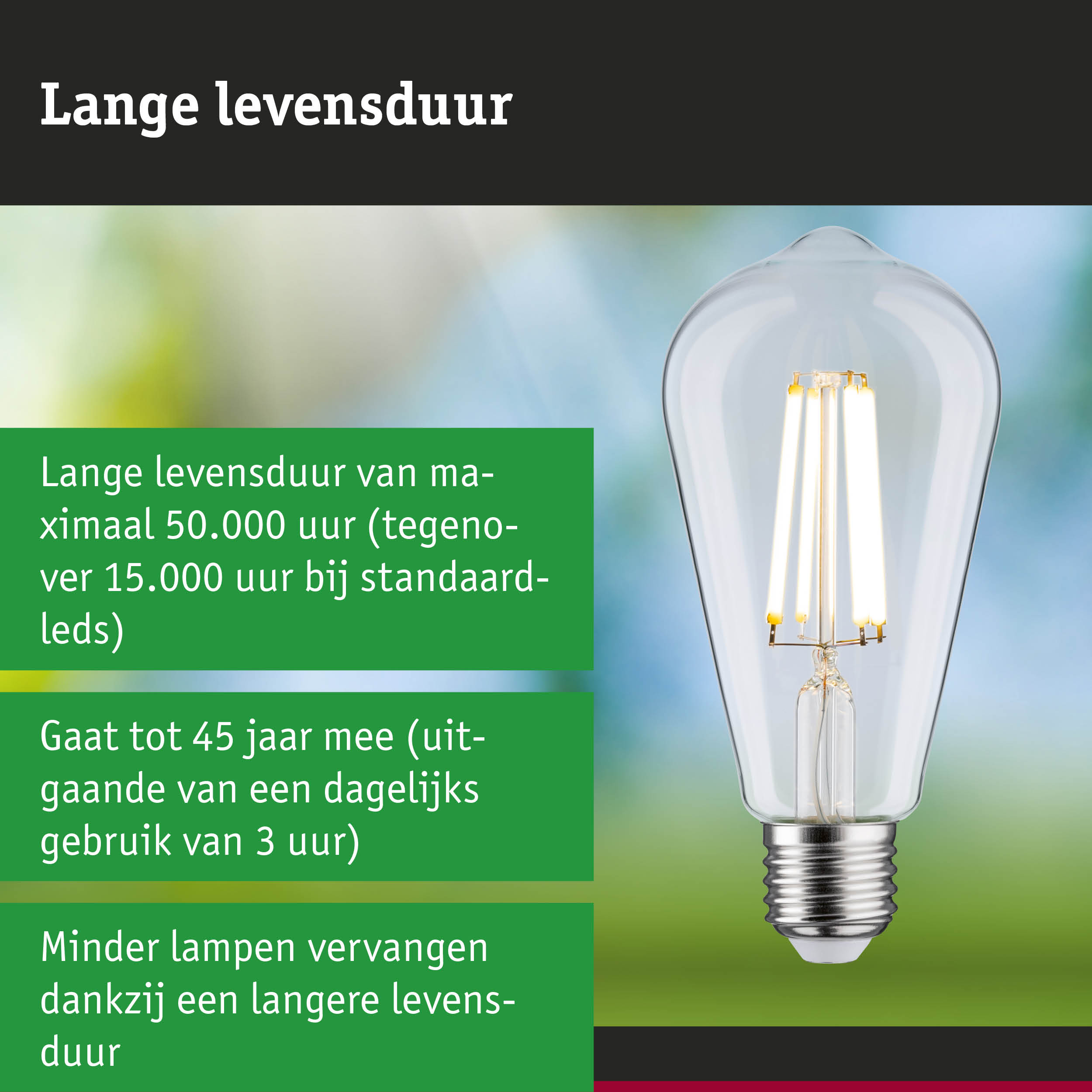 LED-lamp met 3,5 keer langere levensduur dan conventionele lampen, energiezuinige verlichting