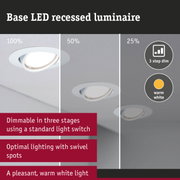 White LED recessed spotlight with dimmable warm white light and adjustable swivel spots