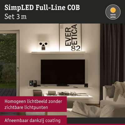 3m warmwit LED-lichtstrip met gelijkmatig licht zonder zichtbare lichtpunten in moderne woonkamer