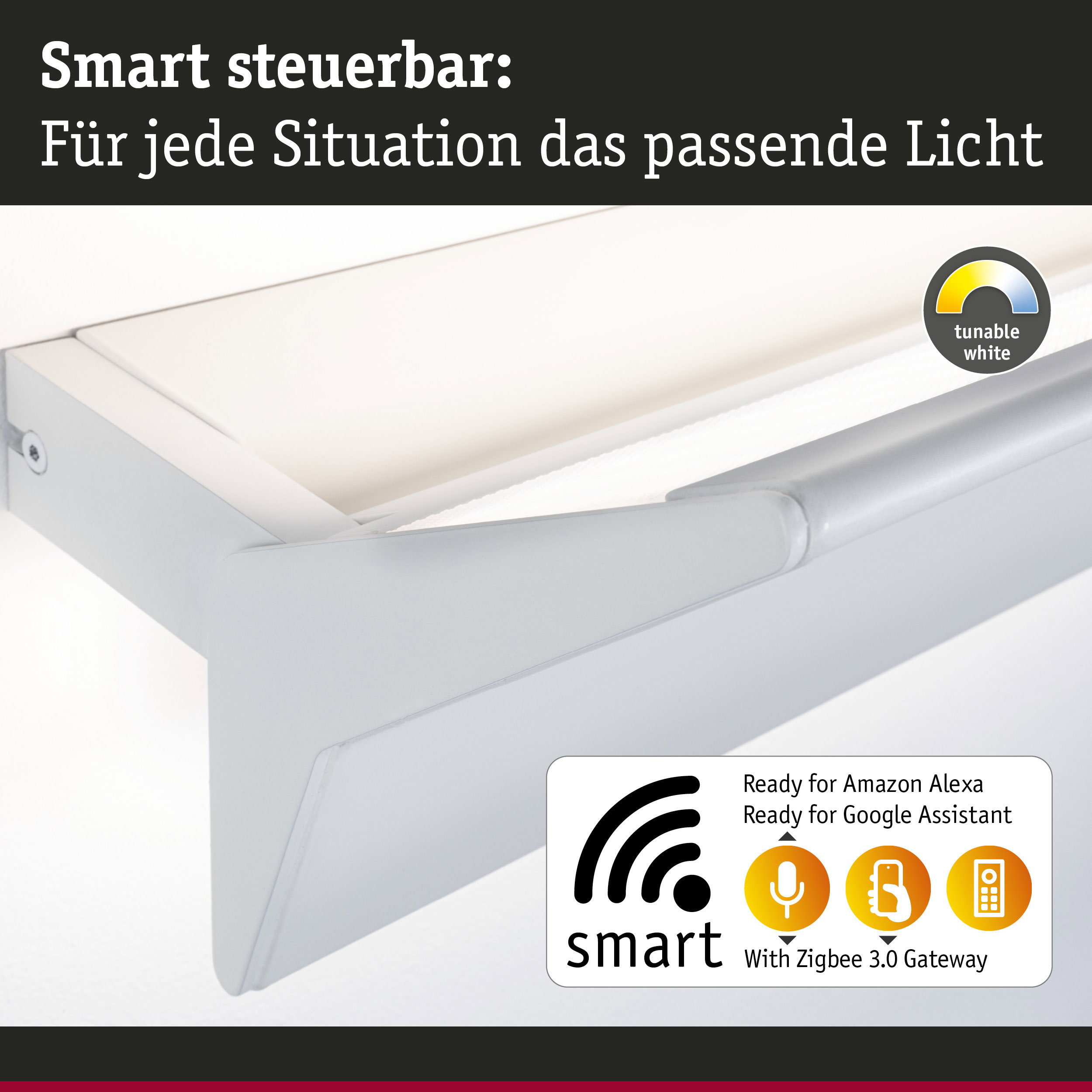 Weißes smart steuerbares LED-Licht mit einstellbarer Farbtemperatur und Zigbee 3.0 Gateway