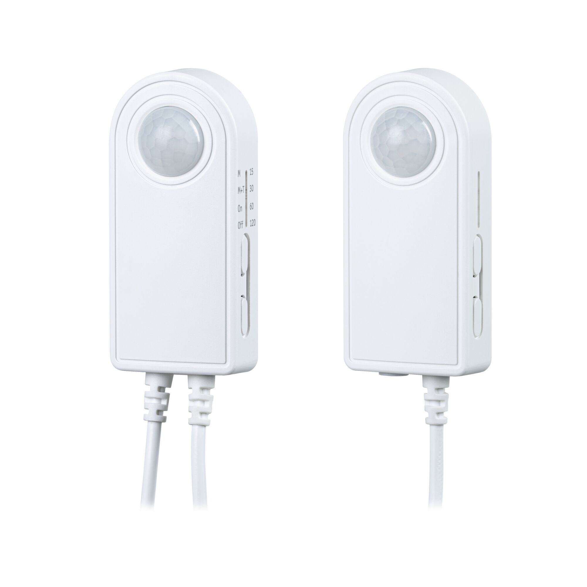 Détecteur de mouvement blanc en plastique avec câble et interrupteurs de réglage pour éclairage