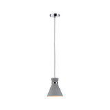 Moderne Pendelleuchte aus grauem Beton mit Chromring und verstellbarem Kabel für Wohnräume