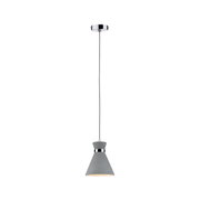 Moderne Pendelleuchte aus grauem Beton mit Chromring und verstellbarem Kabel für Wohnräume