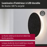 Luminaire mural LED rond en feutre noir 100 % recyclé avec lumière d'ambiance et design durable