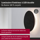Luminaire mural LED rond en feutre noir 100 % recyclé avec lumière d'ambiance et design durable