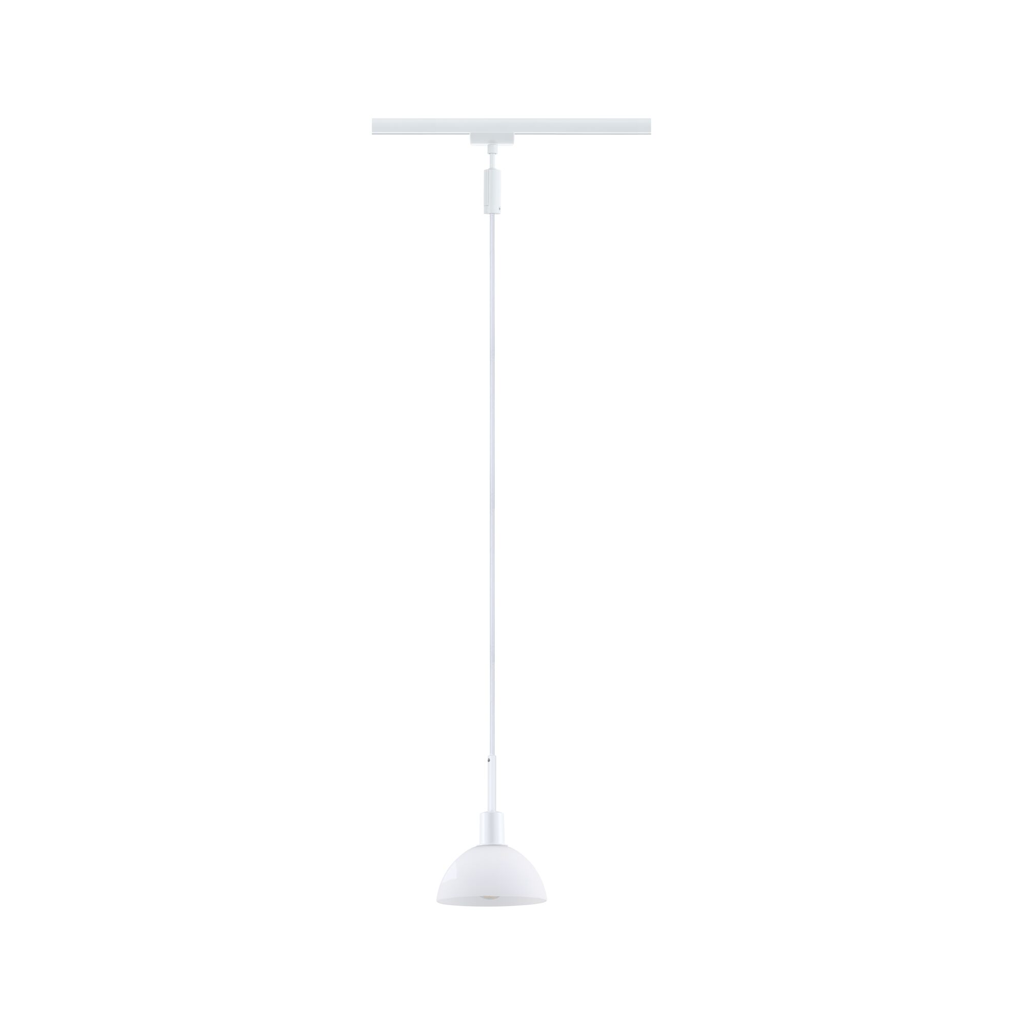 White metal pendant lamp with dome-shaped shade and long cable for modern indoor lighting