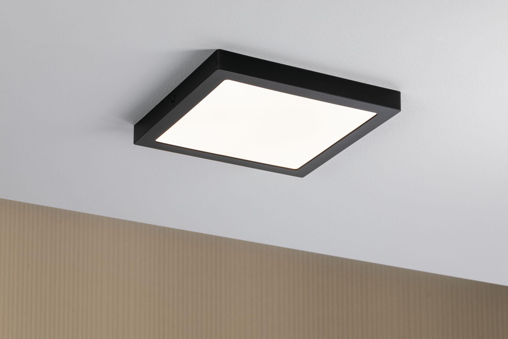 Schwarze quadratische LED-Deckenleuchte mit weißem Diffusor für modernes Raumlicht