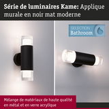 Applique murale Kame moderne en métal noir mat et verre acrylique pour éclairage de salle de bain