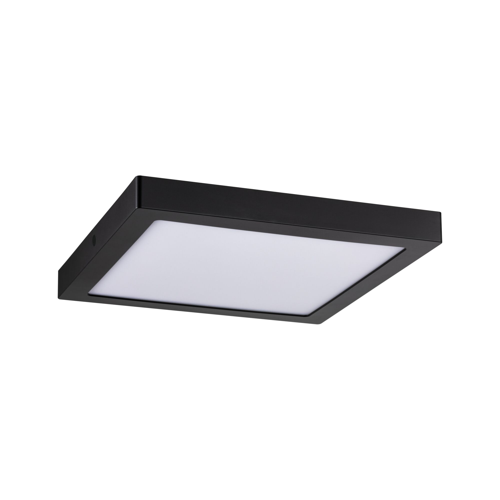 Schwarze quadratische LED-Deckenleuchte mit weißem Diffusor aus Kunststoff für moderne Innenräume