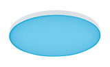 Round LED ceiling light with white frame and blue illumination for modern interiors