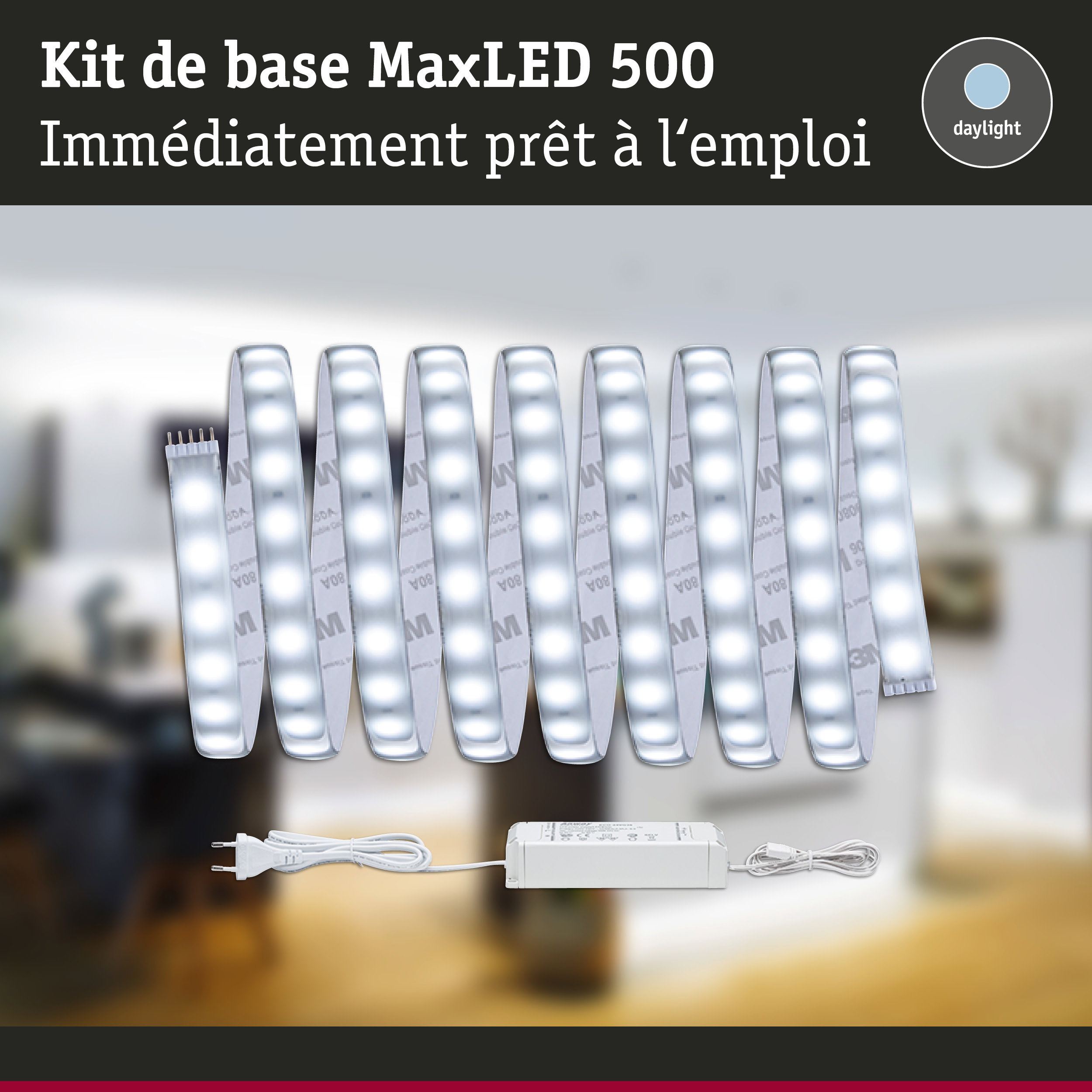 Kit bande LED MaxLED 500 avec alimentation et prise, lumière blanche jour pour éclairage flexible