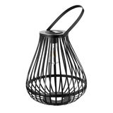 Zwarte metalen LED-zonnewindlicht met handvat en zichtbare lamp voor buitenverlichting.