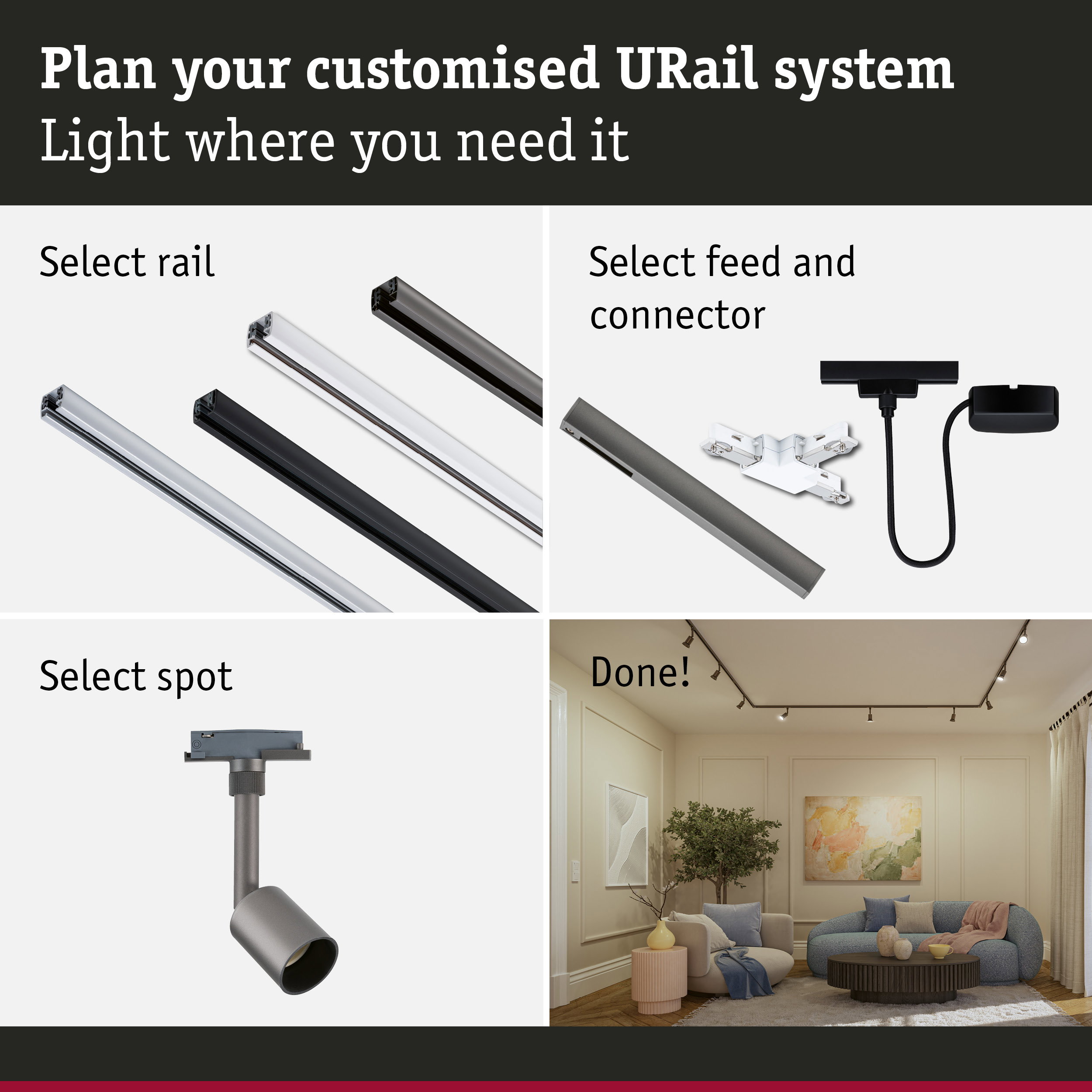 URail Rail spot Salt GU10 max. 10W dimmable 230V Titanium