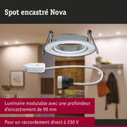 Spot encastré modulable Nova en métal blanc avec profondeur d'encastrement de 90 mm pour raccordement 230 V