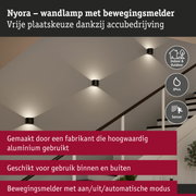 Nyora zwarte aluminium wandlamp met bewegingssensor geschikt voor binnen- en buitengebruik