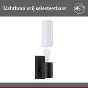 Zwarte metalen wandlamp met witte kap en E27 fitting voor LED-lichtbron