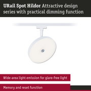 White URail Spot Hildor LED spotlight with dimming and wide-area glare-free light