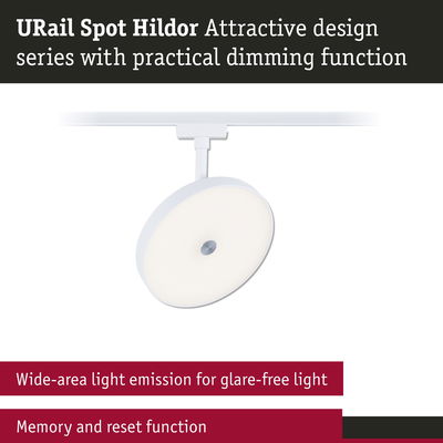 URail Spot Hildor white LED ceiling spotlight with glare-free light and practical dimming function