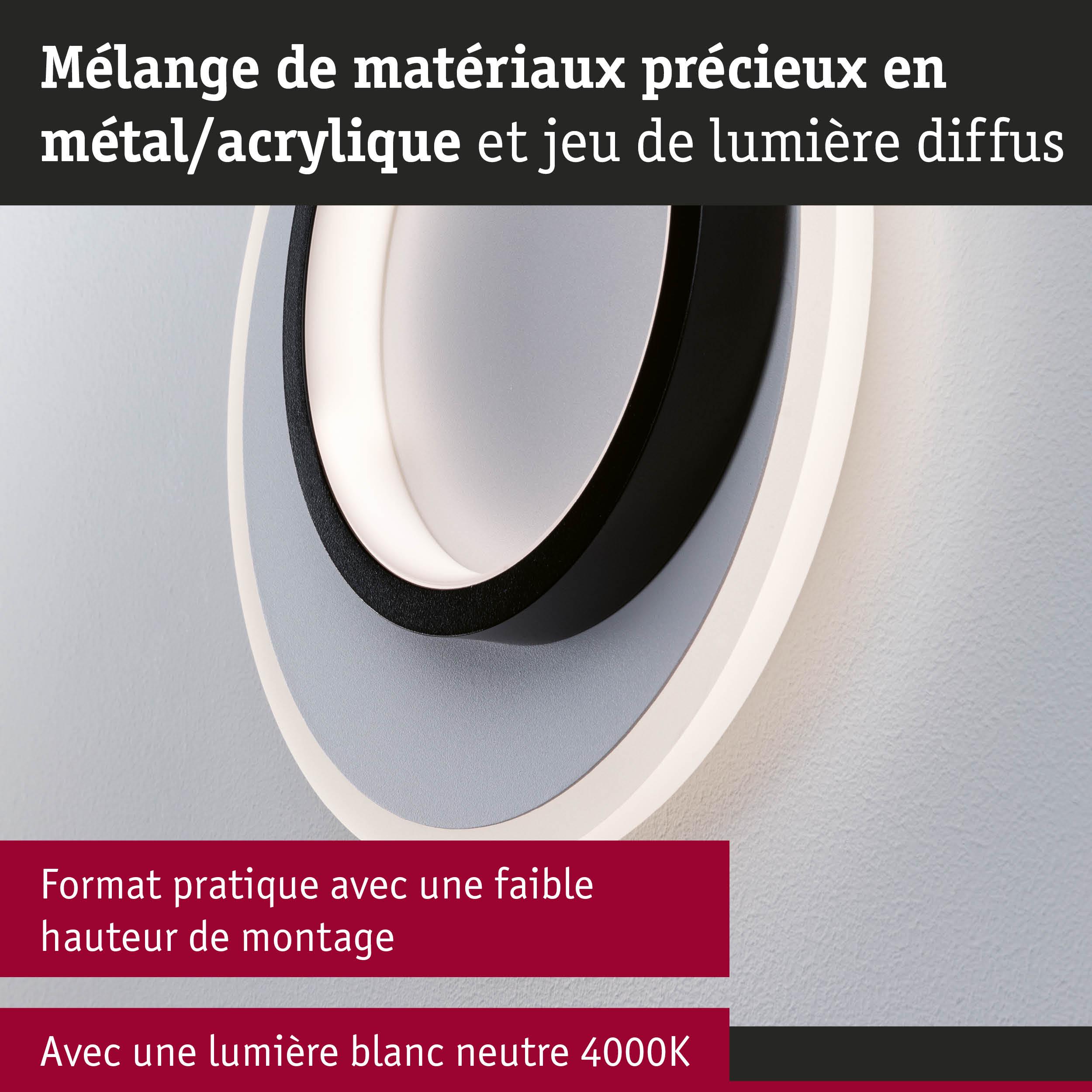 Applique murale moderne en métal et acrylique noir et blanc avec lumière neutre 4000K