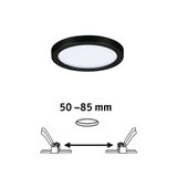 Round LED recessed panel with black frame and white diffuser, installation depth 50-85 mm, LED ceiling light