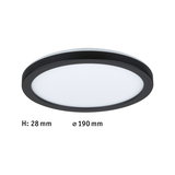 Flache runde LED-Deckenleuchte mit schwarzem Rahmen und weißem Diffusor, 190 mm Durchmesser