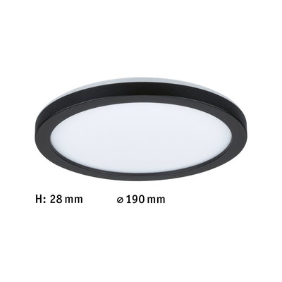 Flache runde LED-Deckenleuchte mit schwarzem Rahmen und weißem Diffusor, 190 mm Durchmesser