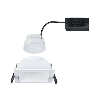 Weißer quadratischer LED-Einbaustrahler mit separatem Treiber und schwarzem Kabel für Innenbeleuchtung