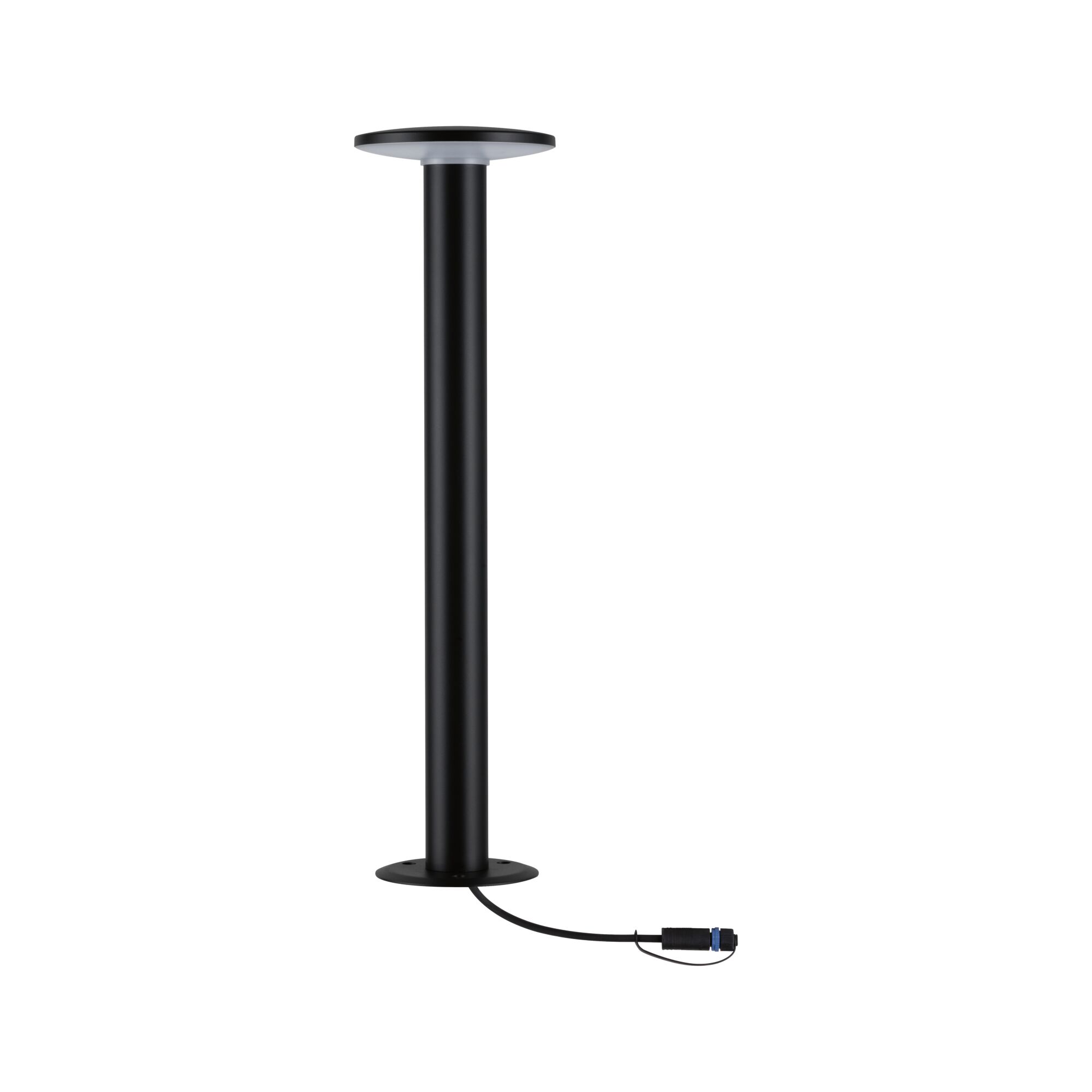 Black metal ceiling light with round diffuser and cable connector for modern indoor lighting solutions