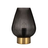 Lampe de table moderne en verre fumé cannelé avec base en métal doré pour un éclairage élégant