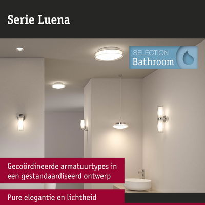 Serie Luena badkamerverlichting in chroom met wit glas voor elegante en lichte verlichting